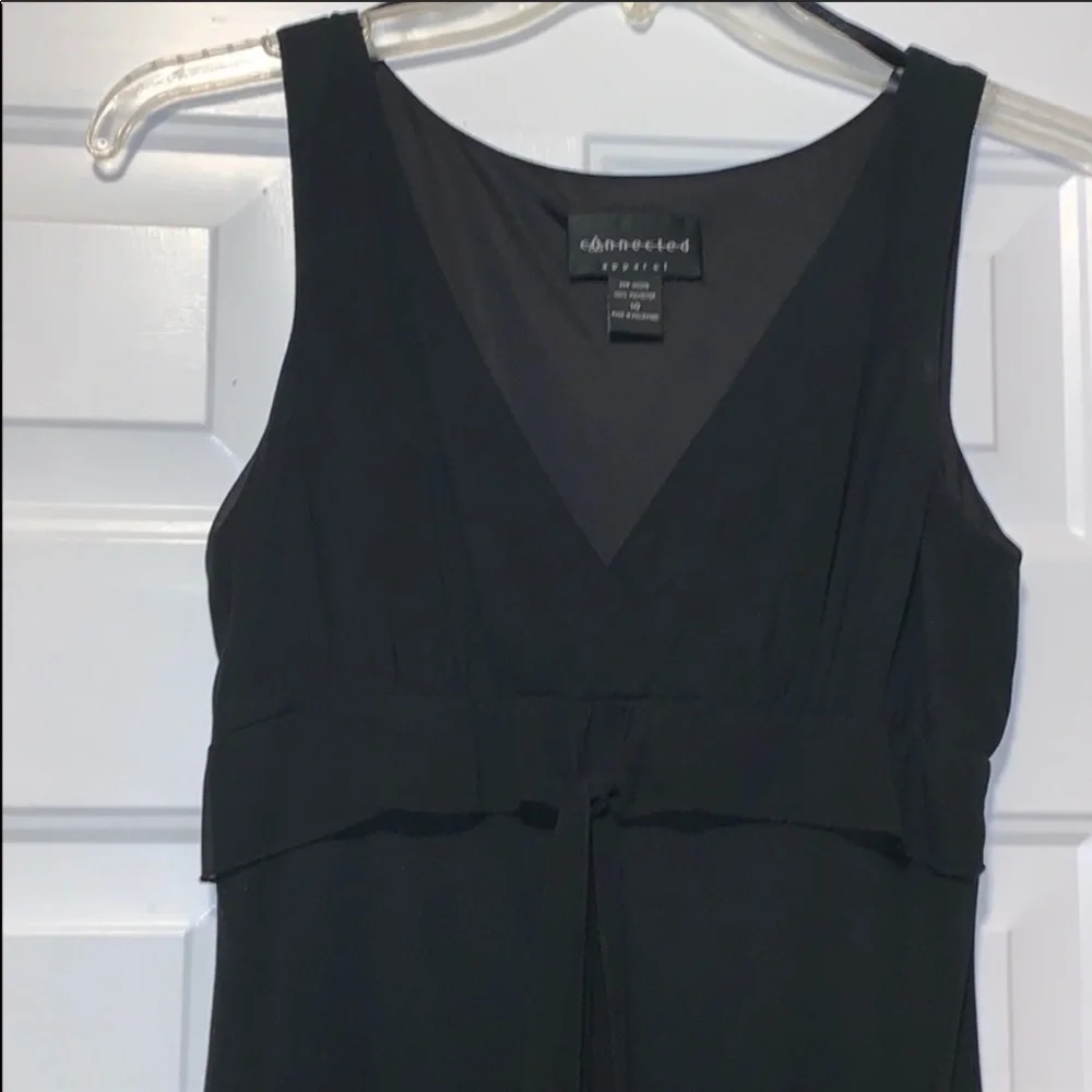 Connected Apparel Black Midi Dress Sz 10 Sleeveless VNeck Tiered Chiffon Classic - Picture 2 of 6